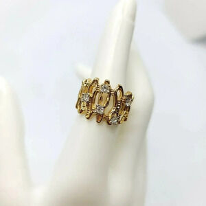 Clear Glass Rhinestone 18KT HGE Gold Electroplate NOS Vintage Ring Size 7